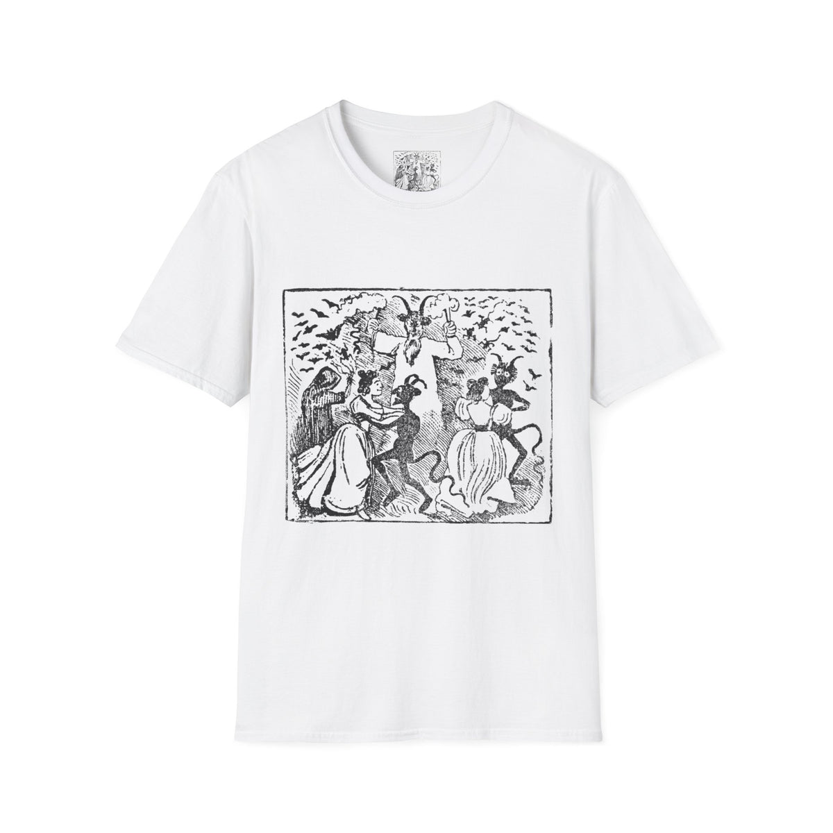 Demons dancing with women and bats flying through… Witchcraft T-Shirt