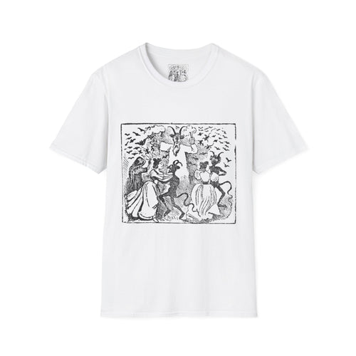 Demons dancing with women and bats flying through… Witchcraft T-Shirt